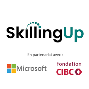 Logos de SkillingUp en partenariat avec Microsoft et Fondation CIBC